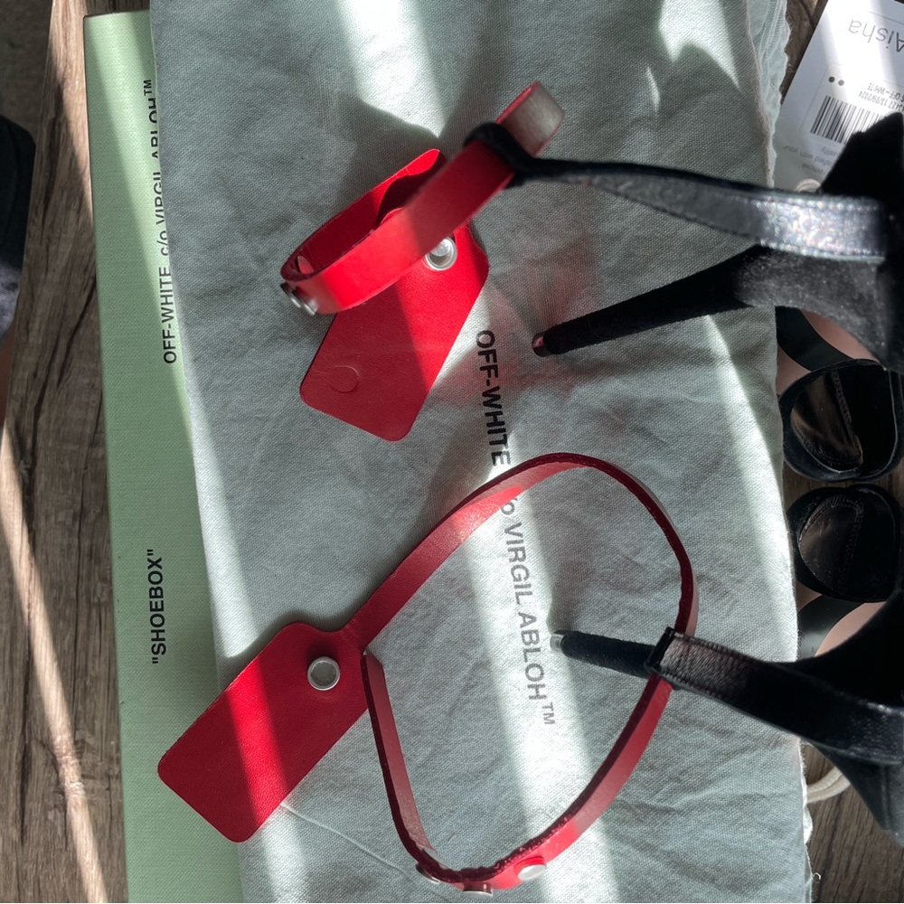 OFF-WHITE C/O VIRGIL ABLOH RED ANKLE ZIP-TIE STRAP BLACK HEEL SANDAL SIZE 7 NIB - Picture 14 of 14